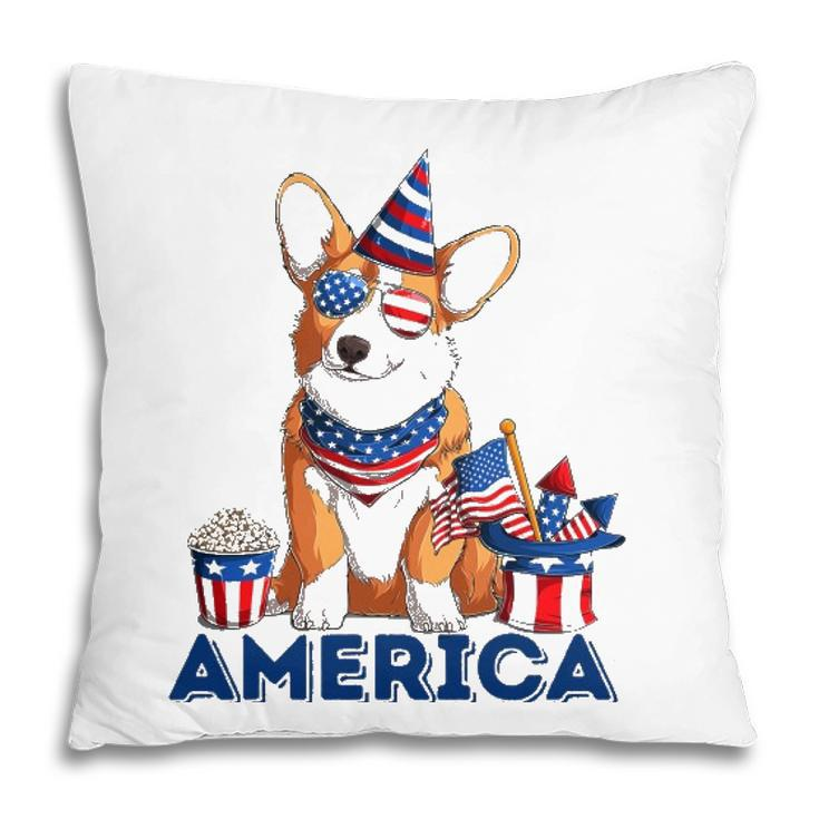 Corgi Dog American Flag Sunglasses Patriotic 4Th July Merica Pillow