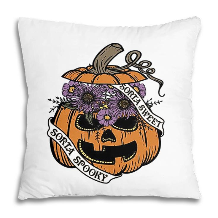Cute Halloween Sorta Sweet Sorta Spooky Pumpkin Florals  Pillow