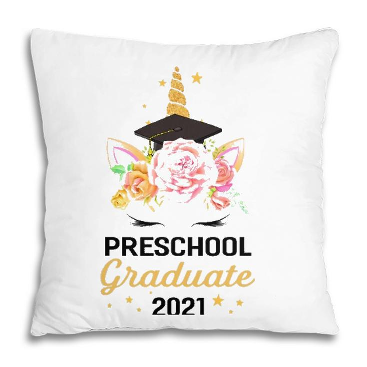 Cute Happy Preschool Graduate 2021 Floral Unicorn Graduation Pillow