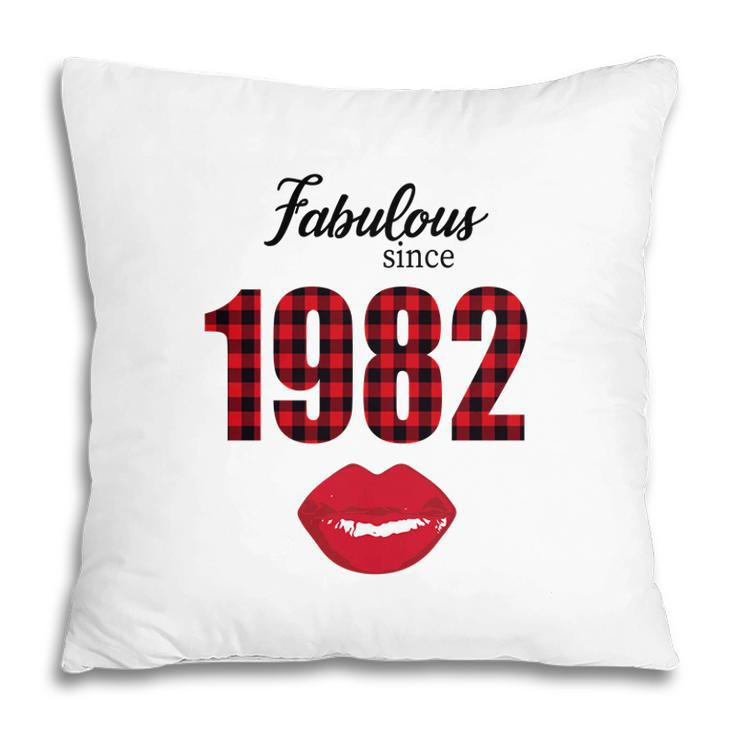 Fabulous Since 1982 Black Red Plaid Lips Happy 40Th Birthday Pillow