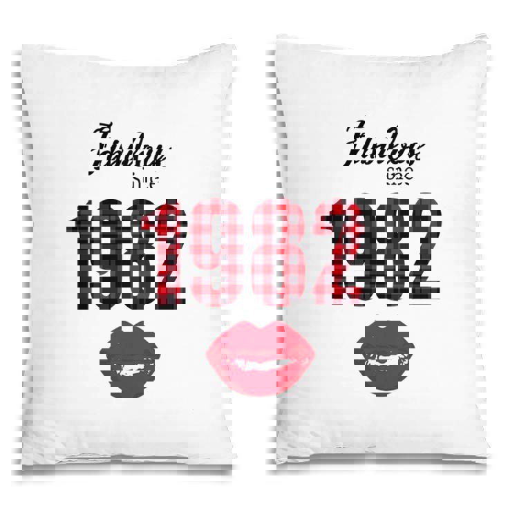 Fabulous Since 1982 Black Red Plaid Lips Happy 40Th Birthday Pillow