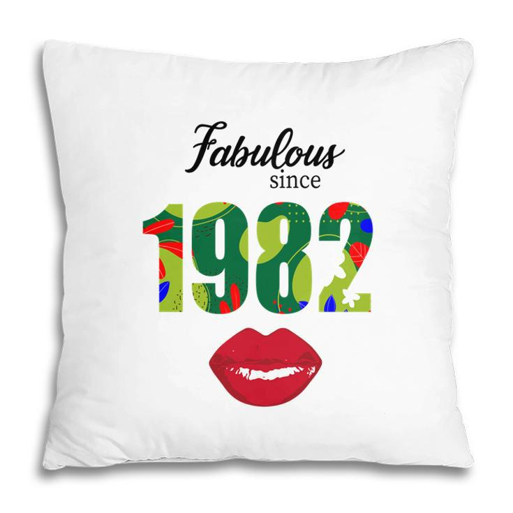 Fabulous Since 1982 Red Lips Green 40Th Birthday Pillow
