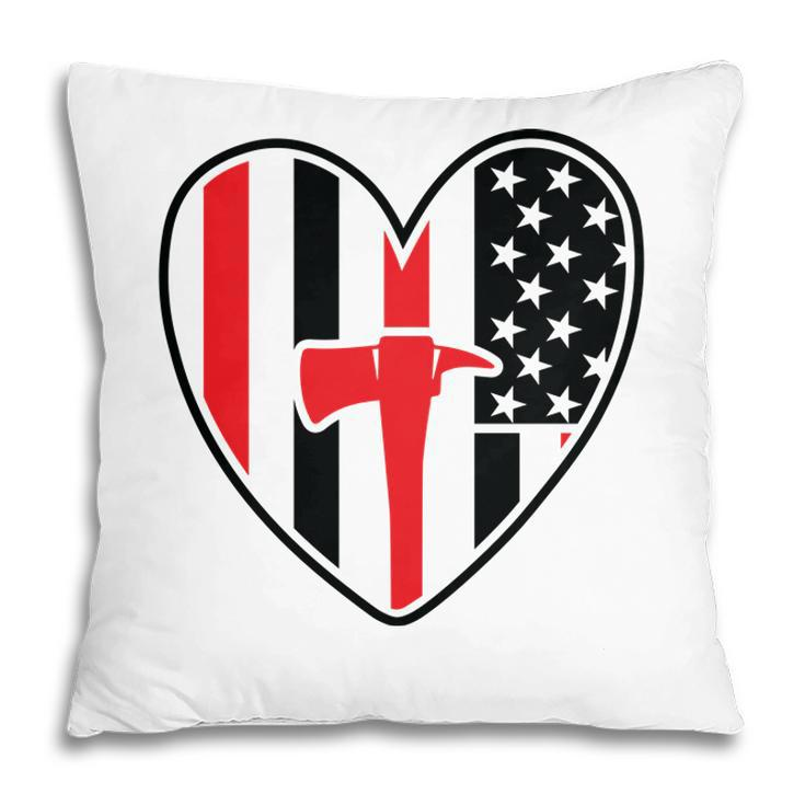 Firefighter Usa Flag Red Heart Gift For Firefighter Pillow