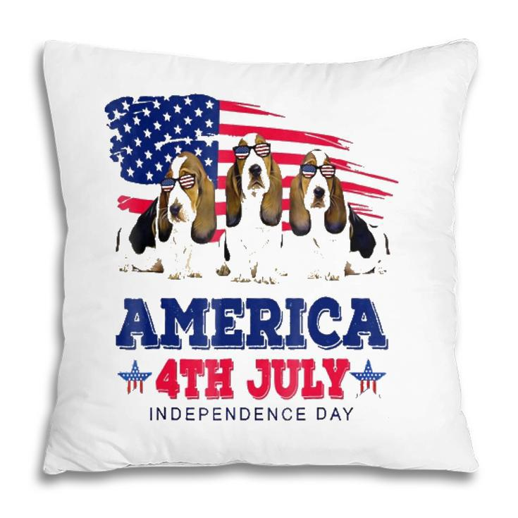 Funny Basset Hound With Us American Flag 4Th Of July Pillow