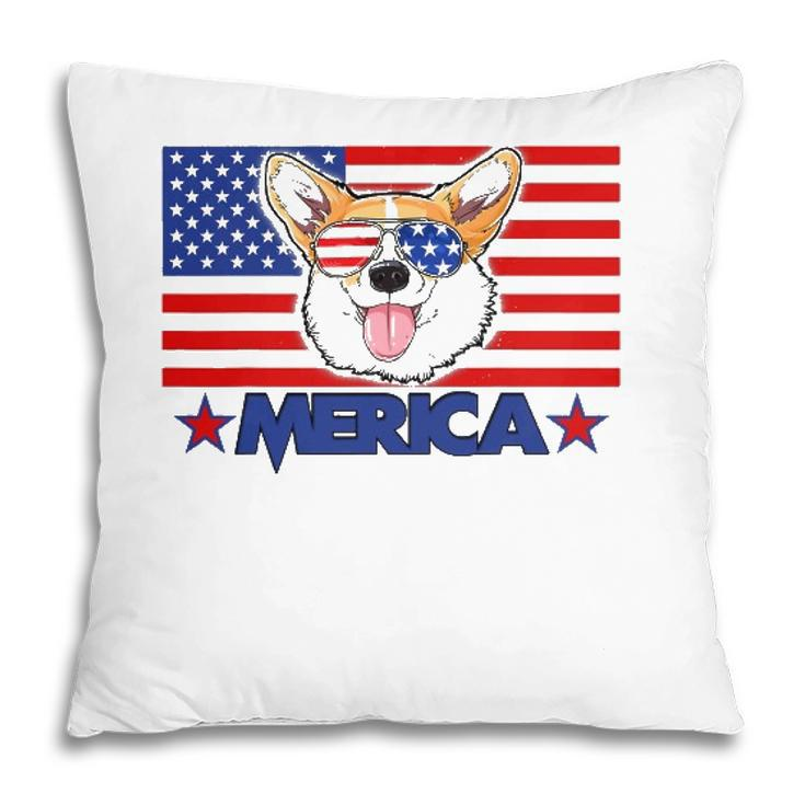 Funny Corgi Dog Merica 4Th Of July Independence Day Pillow
