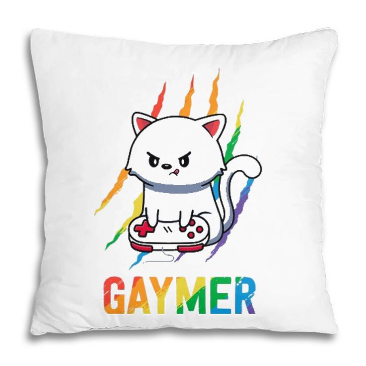 Gaymer Lgbt Cat Pride  Rainbow Video Game Lovers Gift  Pillow