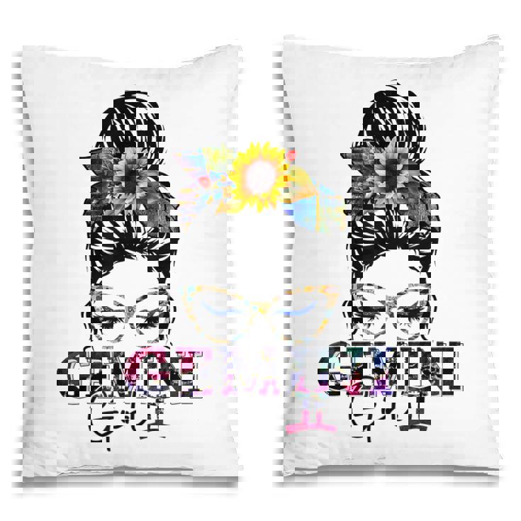 Gemini Girl Birthday Messy Bun Hair Sunflower  Pillow