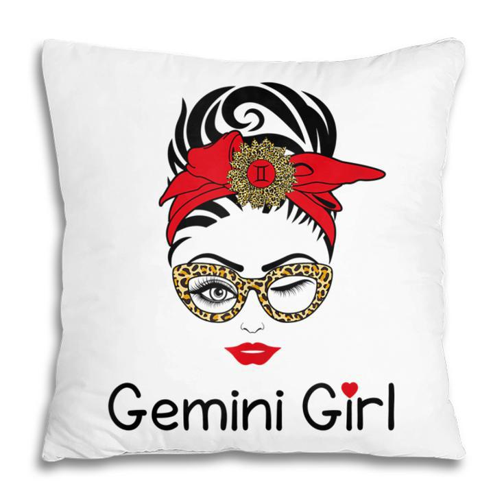 Gemini Girl  Leopard Sunflower Zodiac Birthday Girl  Pillow