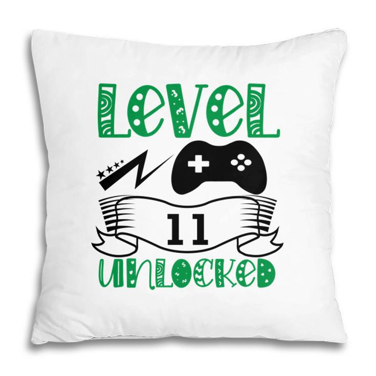 Green Letter Level 11 Unlocked Gamer 11Th Birthday Pillow