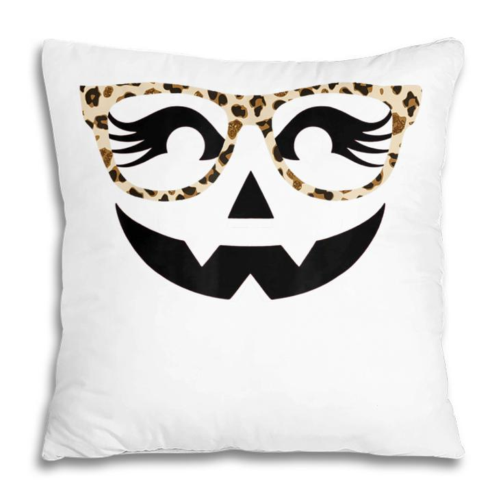 Halloween Jack O Lantern Face Pumpkin Leopard Glasses Decor  Pillow