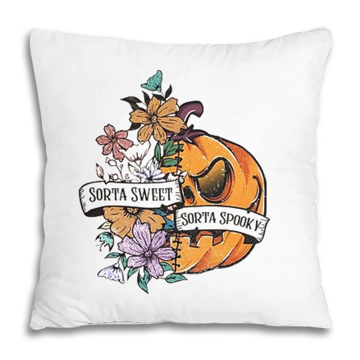 Halloween Sorta Sweet Sorta Spooky Pumpkin Floral Pillow
