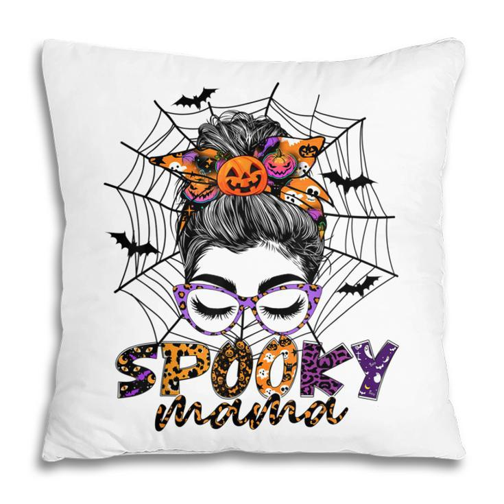 Halloween Spooky Mama Costume Messy Bun Spider Web For Mom  Pillow