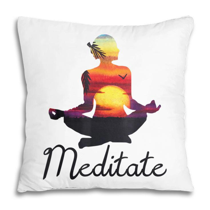 I MeditateYoga Pose Tropical Sunrise Meditation V2 Pillow