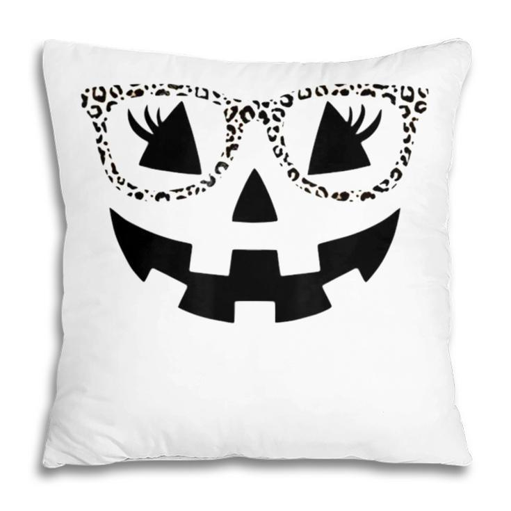 Jack O Lantern Face Pumpkin Halloween Leopard Print Glasses  Pillow