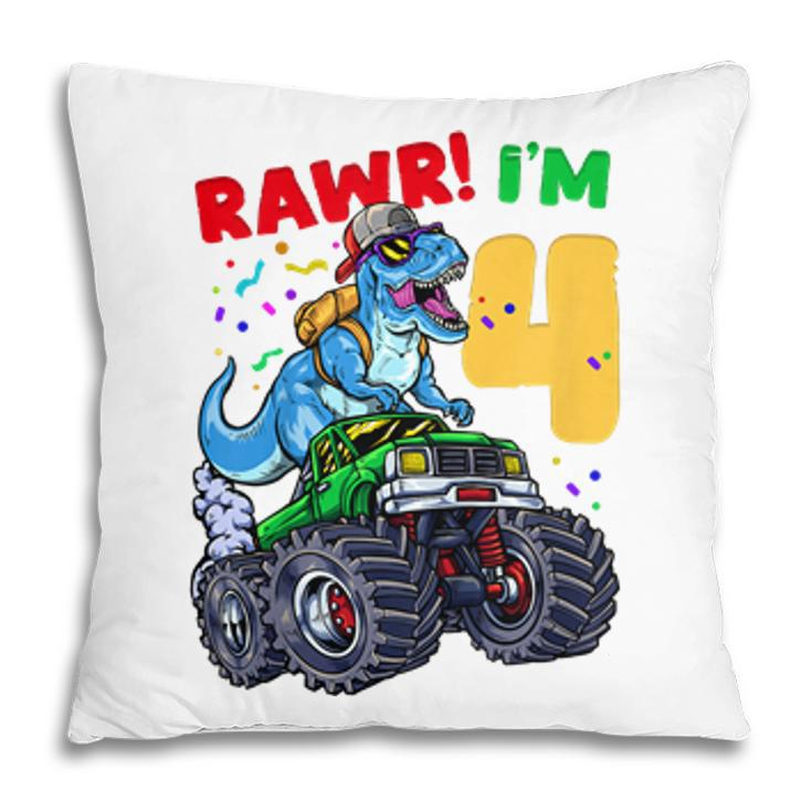 Kids 4Th Birthday Monster Truck Dinosaur T-Rex Four Pillow
