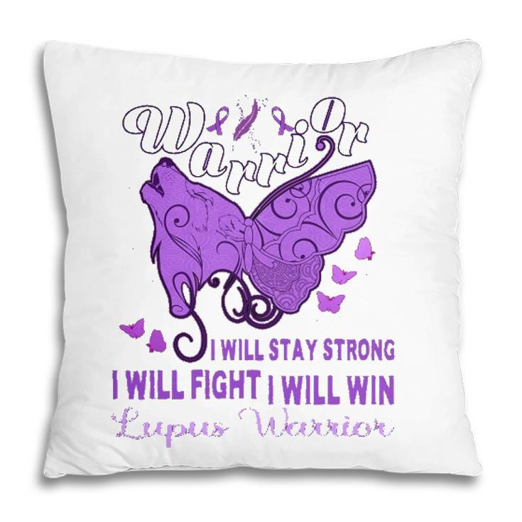 Lupus Awareness Warrior Purple Ribbon Butterfly Wolf Womens Pillow