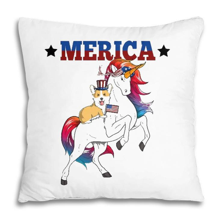 Merica Corgi Dog Unicorn Usa American Flag 4Th Of July Gift Pillow