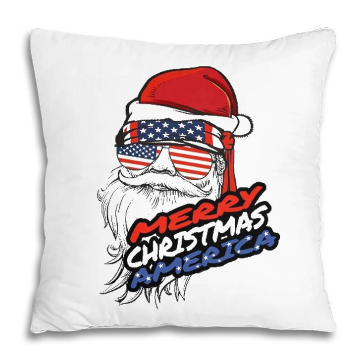Merry Christmas America Santa Claus American Flag Pillow
