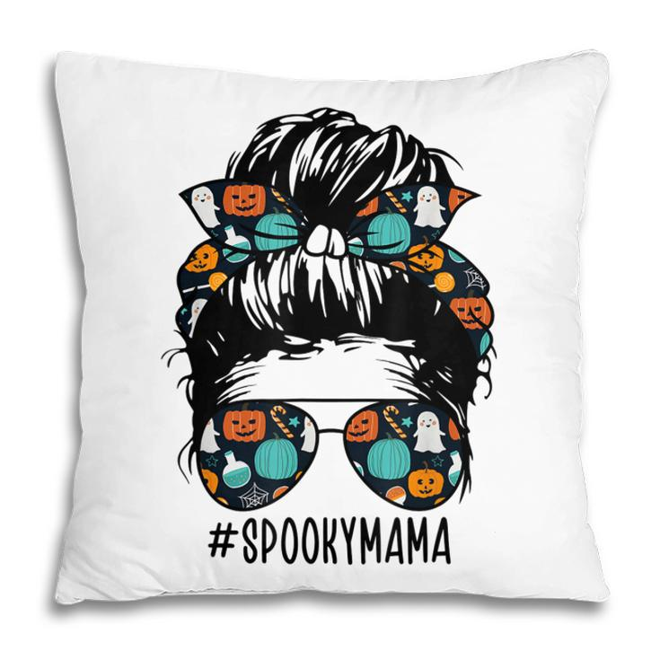 Messy Bun Halloween Ghost Bandana Sunglasses Spooky Mama  Pillow