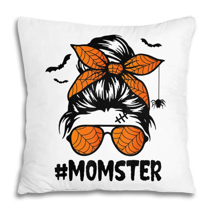 Momster  For Women Halloween Mom Messy Bun Leopard  Pillow