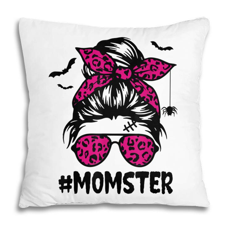 Momster  For Women Halloween Mom Messy Bun Leopard  Pillow