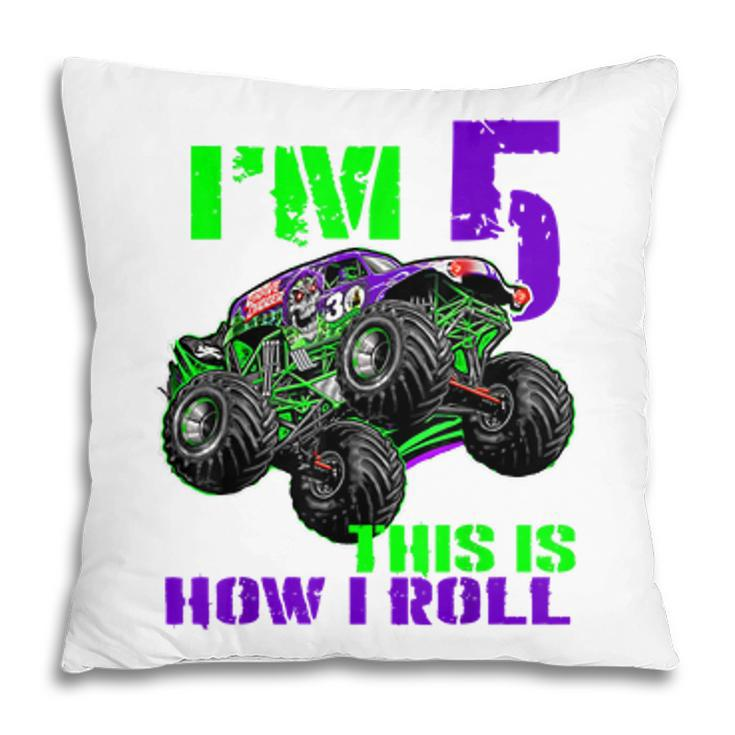 Monster Trucks Are My Jam 5Th Birthday Boy 5 Years Old Bday  Pillow