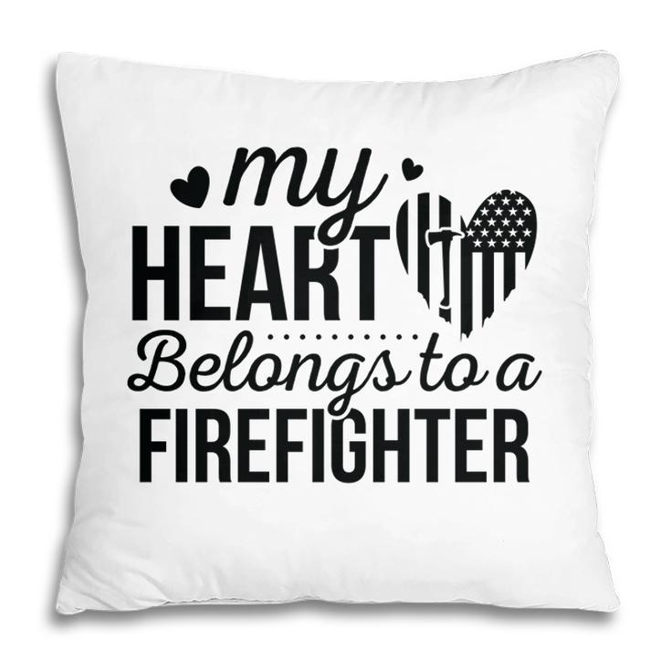 My Heart Belongs To A Firefighter Full Black Pillow