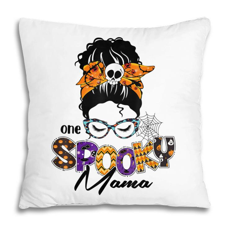 One Spooky Mama Pumpkin Messy Bun Sunglasses Halloween Women  Pillow