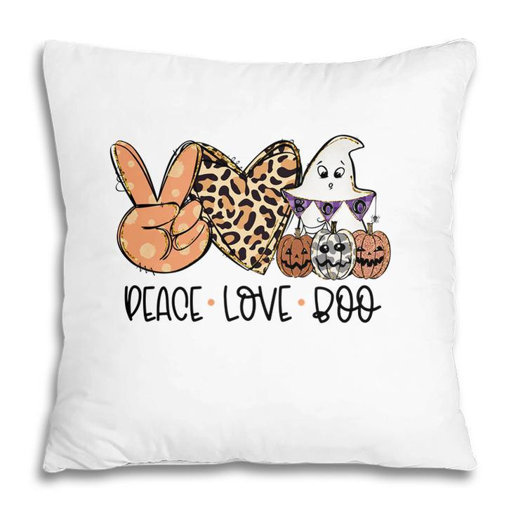 Peace Love Boo Leopard Heart Boo Crew Halloween Pillow