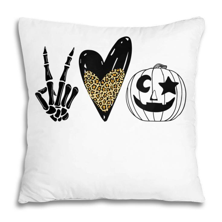 Peace Love Pumpkin Leopard Heart Halloween  Pillow