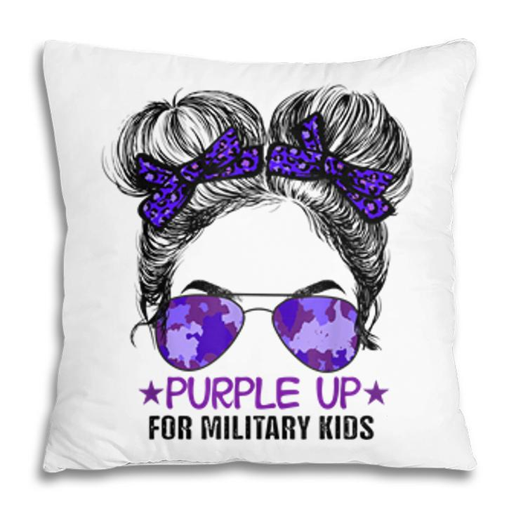 Purple Up For Military Kids - Cute Messy Bun Military Kids  Pillow