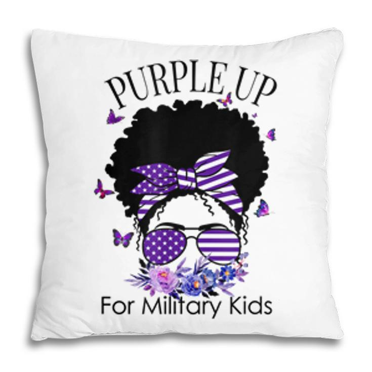 Purple Up For Military Kids Messy Bun Floral Butterfly  Pillow