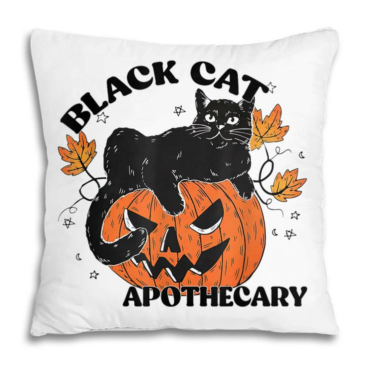 Retro Black Cat Apothecary And Pumpkin Halloween Vintage  Pillow