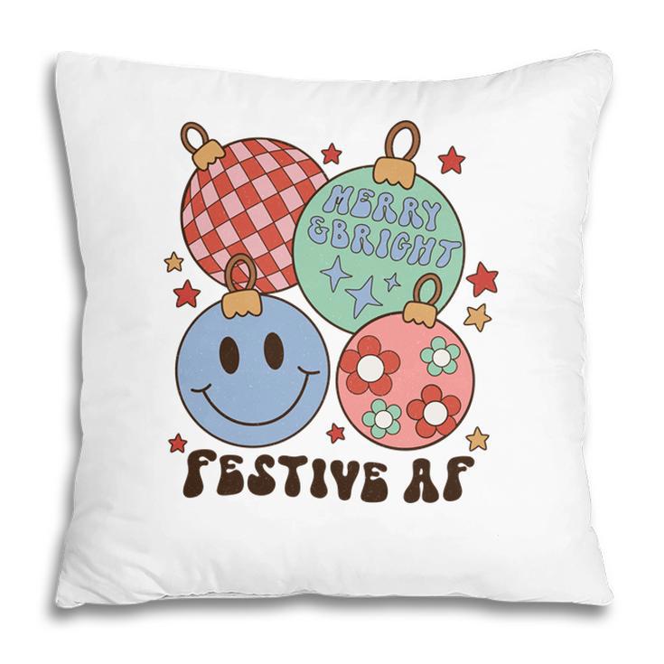 Retro Christmas Merry Bright Smiley Face Pillow