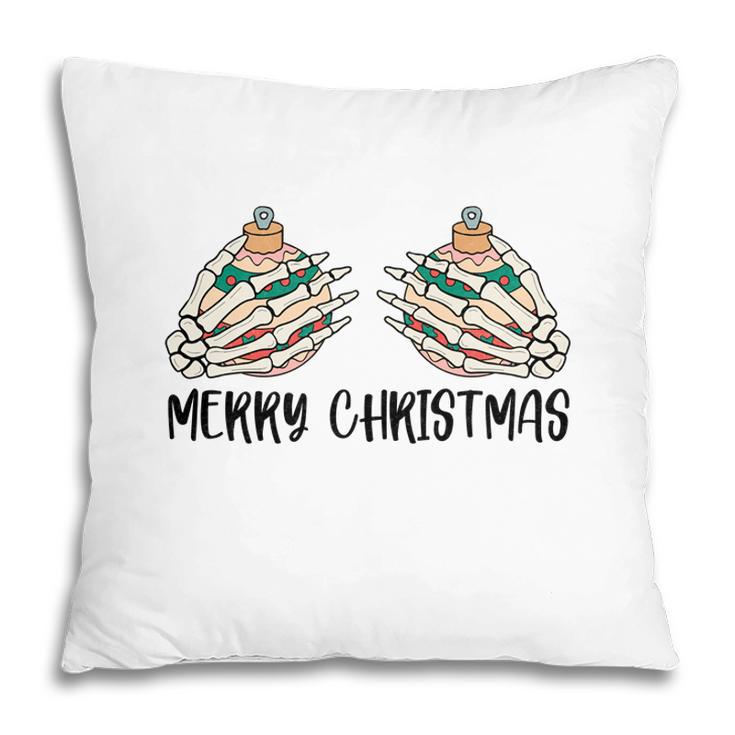 Retro Christmas Skeleton Hand Merry Christmas V2 Pillow