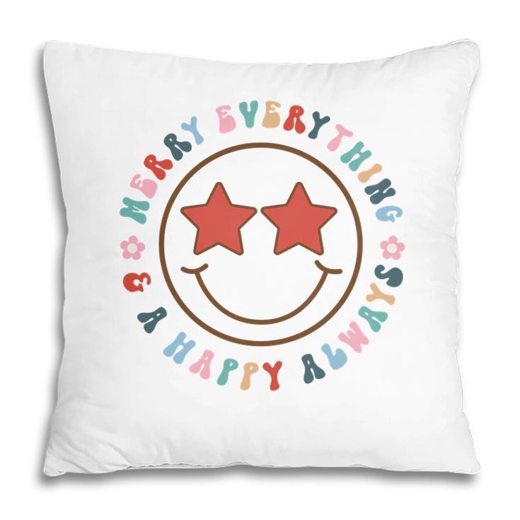 Retro Christmas Smiley Face Merry Everything Pillow