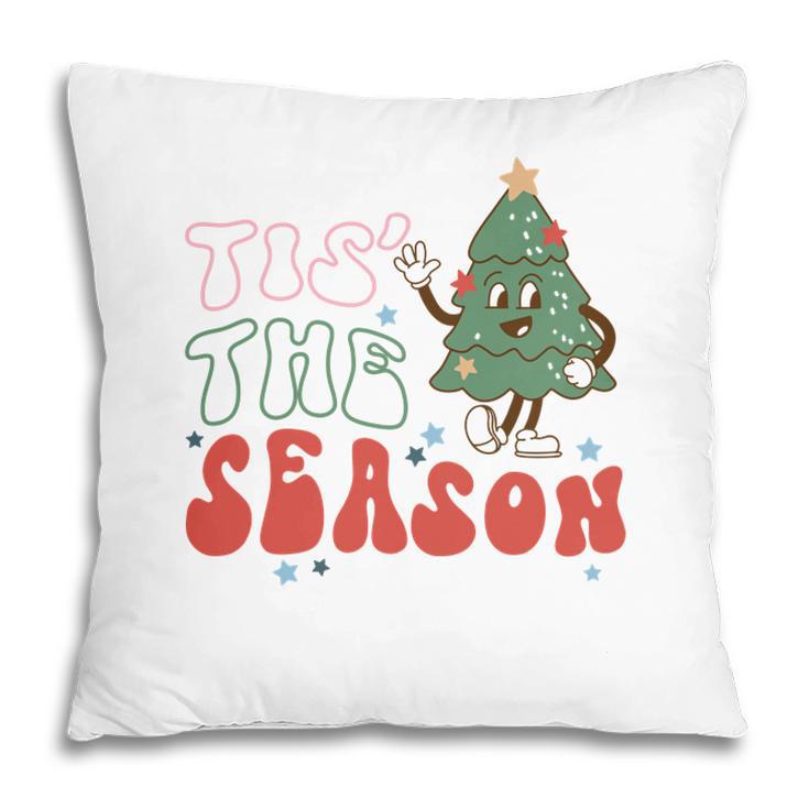 Retro Christmas Tis The Season Vintage Christmas Tree Pillow