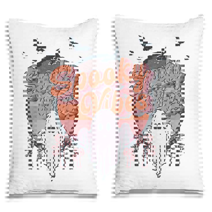 Retro Spook Vibes Boo Ghost Spooky Season Funny Halloween  Pillow