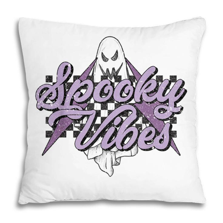 Retro Spooky Vibes Creepy Ghost Spooky Season Halloween  Pillow