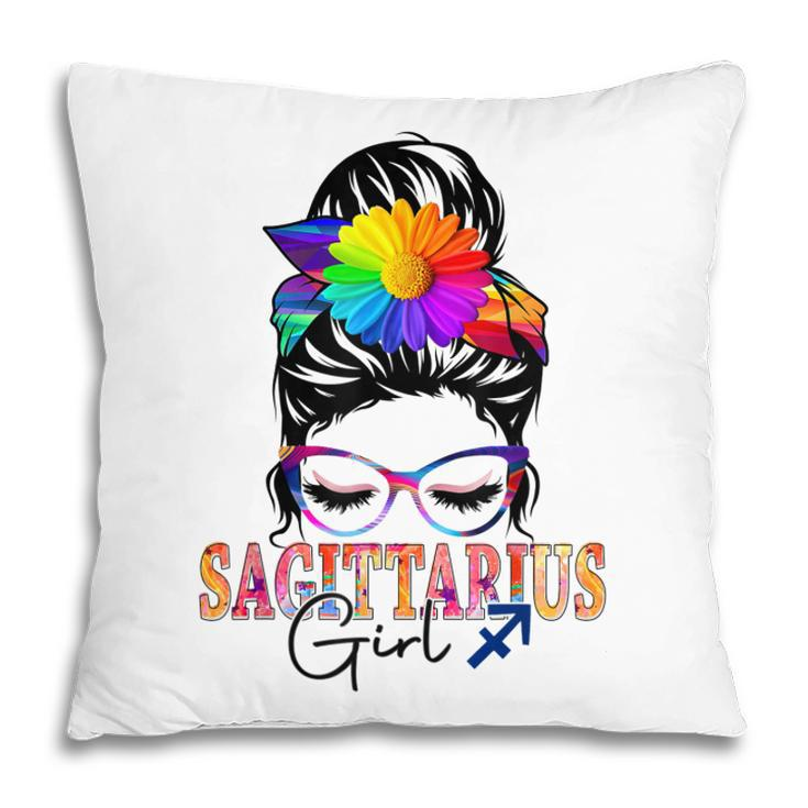 Sagittarius Girl Birthday Messy Bun Hair Colorful Floral  Pillow
