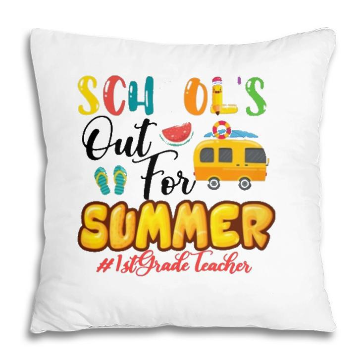 Schools Out For Summer 1St Grade Teacher Beach Vacation Van Car And Flip-Flops Pillow