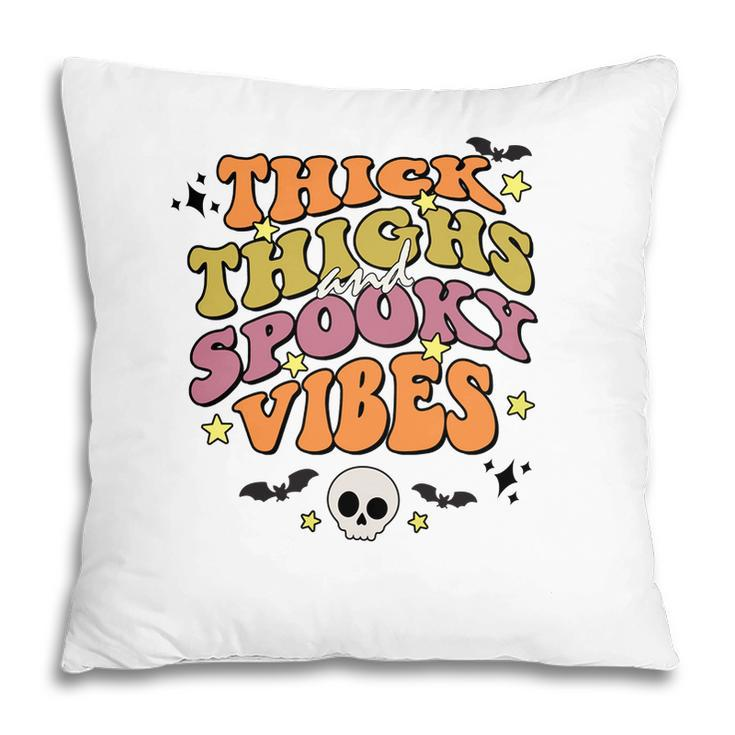 Skull Groovy Thick Thights And Spooky Vibes Leopard Halloween Pillow