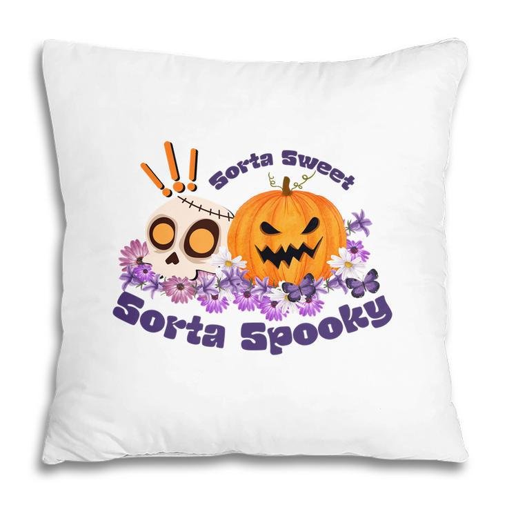 Sorta Sweet Sorta Spooky Halloween Pumpkin Skull Pillow