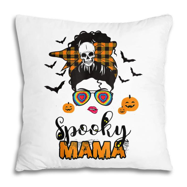 Spooky Mama Messy Bun For Halloween Messy Bun Mom Monster  V2 Pillow