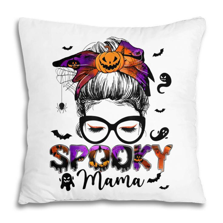 Spooky Mama Messy Bun Halloween Jack O Lantern Mom  Pillow