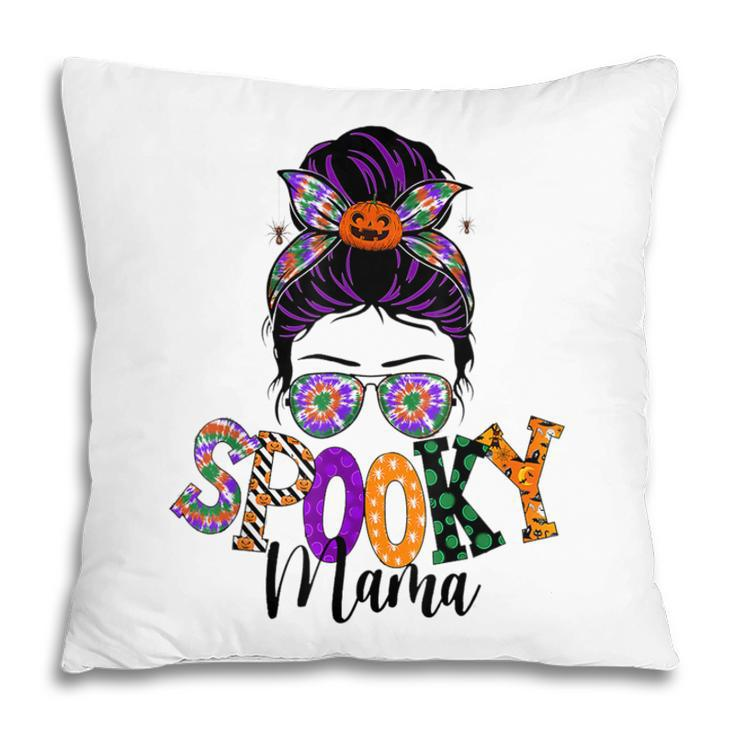 Spooky Mama Messy Bun Skull Mom Monster Bleached Halloween  Pillow