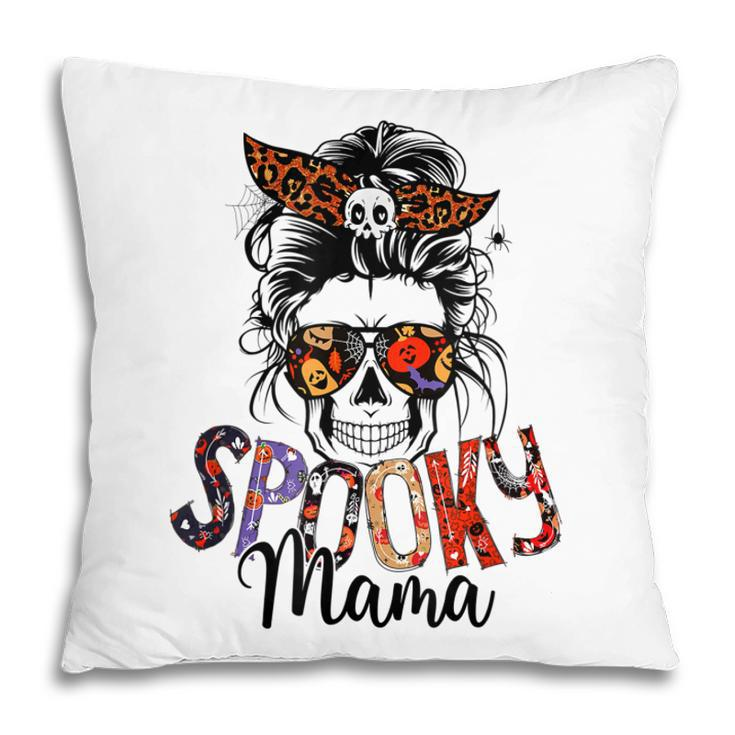 Spooky Mama Skull Halloween Womens Messy Bun Witch  Pillow