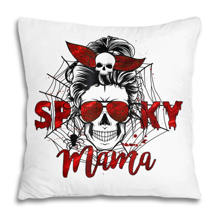 Spooky Mama Skull Witch Women Messy Bun Halloween Costume  Pillow