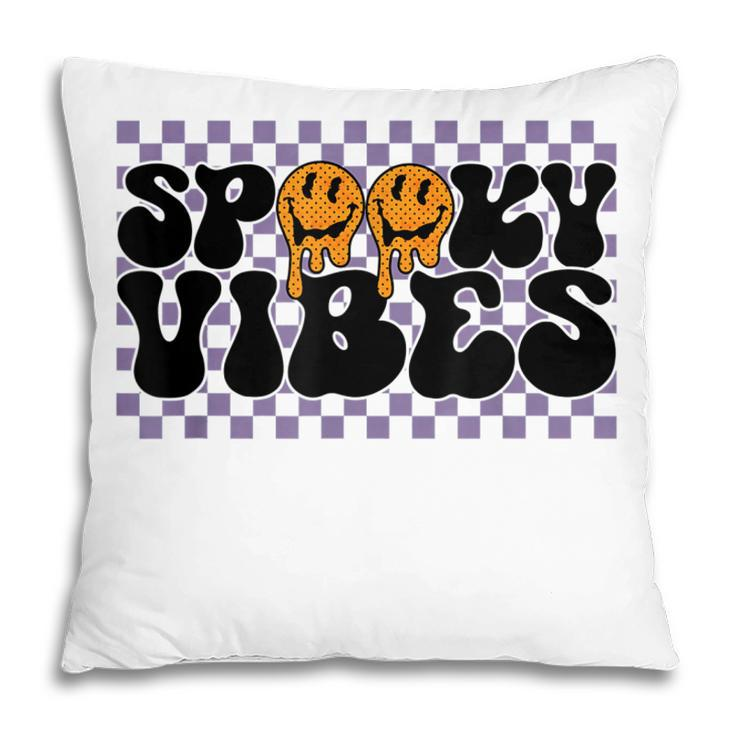 Spooky Vibes Groovy Scary Happy Face Halloween  Pillow