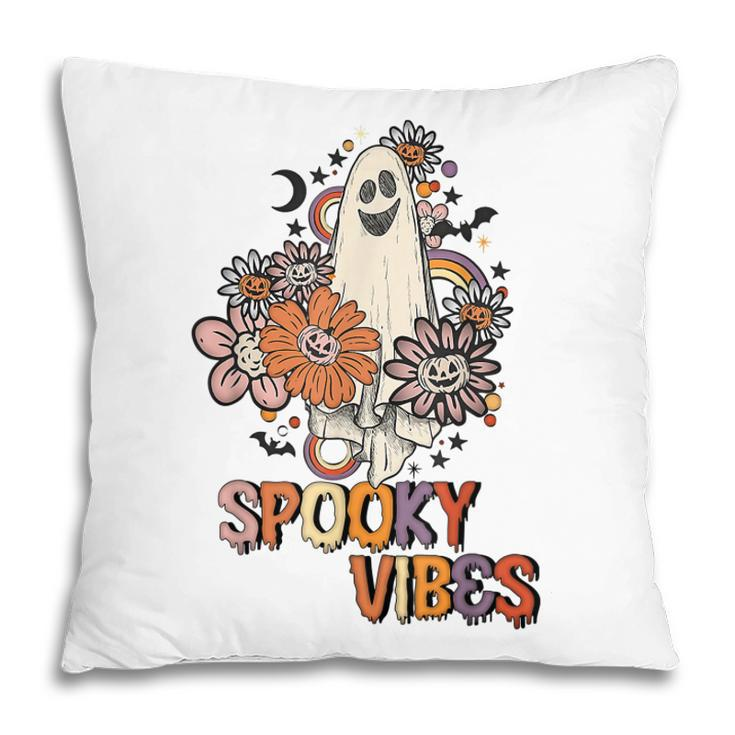 Spooky Vibes Rainbow Boo Pumpkin Flower Autumn Halloween Day Pillow